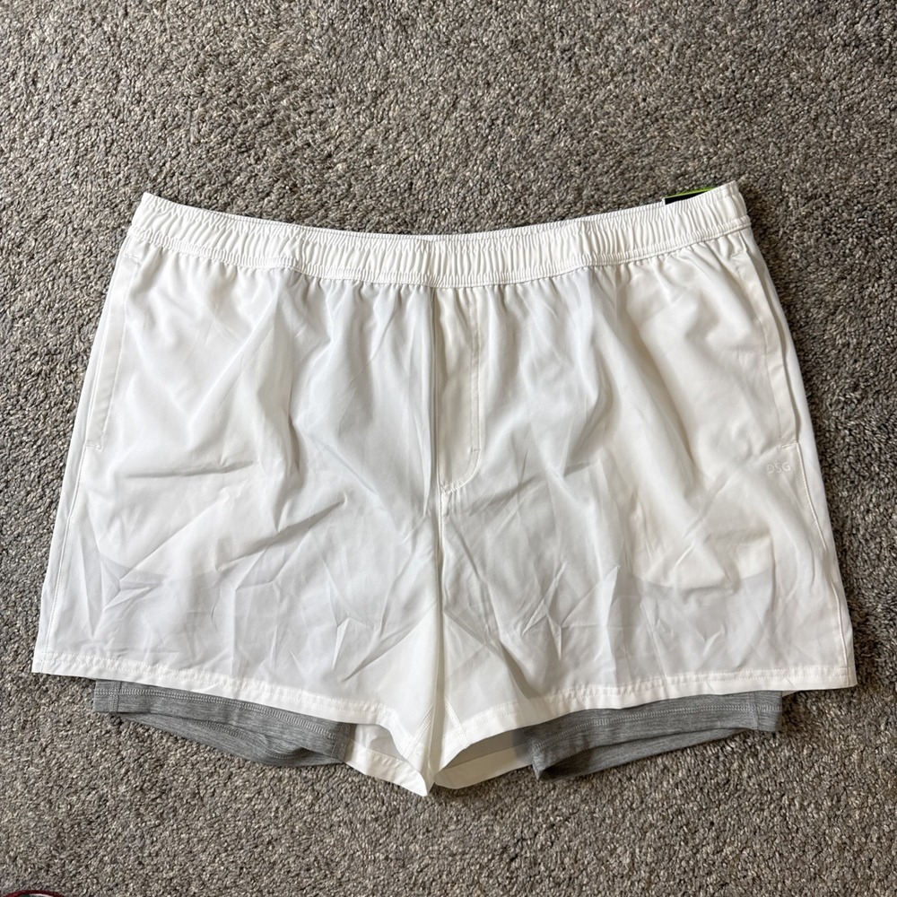 DSG‎ Mens White & Gray 2-in-1 Agility Shorts Built In Liner Size XXL